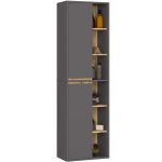 Dulap de baie suspendat cu 2 usi si 6 rafturi, PAL 16 mm, 50x30x170 cm, gri si stejar artisan Household NewTrend