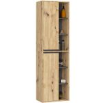 Dulap de baie suspendat cu 2 usi si 6 rafturi, PAL 16 mm, 50x30x170 cm, stejar artisan si gri Household NewTrend