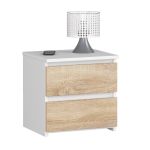 Noptiera cu 2 sertare, din PAL laminat, 40x35x40 cm, alb si stejar sonoma Household NewTrend