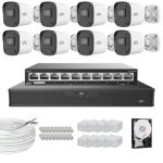 Sistem supraveghere profesional Uniview, 8 camere, 4MP 2K, IR 30m, Microfon, NVR 16 canale, Accesorii montaj incluse, HDD 2TB,  Switch PoE SafetyGuard Surveillance