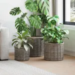 Coș de plantat cu depozitare 3 pcs Gri Ratan Kubu GartenMobel Dekor