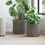 Ghiveci coș cu depozitare 2 pcs Gri Ratan Lacak GartenMobel Dekor