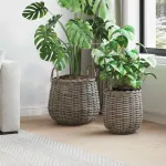 Ghiveci coș cu depozitare 2 pcs Gri Ratan Lacak GartenMobel Dekor