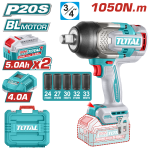TOTAL - MASINA DE INSURUBAT CU IMPACT CU ACUMULATOR - 20V - 5.0AH - LI-ION (2 ACUMULATORI, 1 INCARCA PowerTool TopQuality