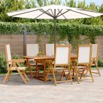 Set mobilier de grădină 7 piese textil alb crem/lemn masiv GartenMobel Dekor