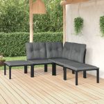 Set mobilier de grădină, 5 piese, negru/gri, poliratan GartenMobel Dekor