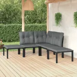 Set mobilier de grădină, 5 piese, negru/gri, poliratan GartenMobel Dekor