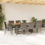 Set mobilier grădină cu perne, 9 piese, gri, poliratan GartenMobel Dekor