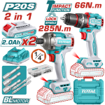 TOTAL - KIT COMBO - 20V - MASINA DE GAURIT CU IMPACT, MASINA DE INSURUBAT CU IMPACT (INCLUDE 2 ACUMU PowerTool TopQuality