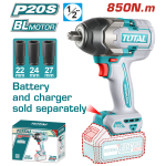 TOTAL - MASINA DE INSURUBAT CU IMPACT - 20V - 850N.m MOTOR FARA PERII (NU INCLUDE ACUMULATOR) - 1/2" PowerTool TopQuality