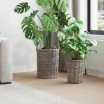 Coș de Plante cu depozitare 2 pcs Gri Ratan Kubu GartenMobel Dekor