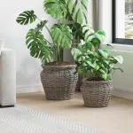 Coș pentru plante cu depozitare 2 pcs Gri Ratan Lacak GartenMobel Dekor