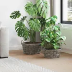Coș pentru plante cu depozitare 2 pcs Gri Ratan Lacak GartenMobel Dekor