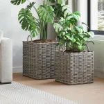 Coș pentru plante cu depozitare 2 pcs Gri Ratan Lacak GartenMobel Dekor