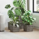 Coș pentru plante cu depozitare 3 pcs Gri Ratan Kubu GartenMobel Dekor