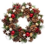 Coronita decorativa cu frunze si conuri, diametru 35 cm, multicolora Household NewTrend