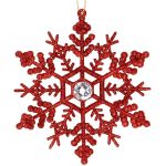 Decoratiune brad fulg de zapada cu cristal, set 2 bucati, 12cm, rosu Household NewTrend