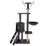 Ansamblu de joaca pentru pisici, cu loc pentru zgariat, ascuns, culcus, mingi, 145cm, grafit Household NewTrend