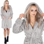 Halat de baie pentru femei pana la genunchi, cu gluga, marimea S/M, gri Household NewTrend