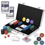 Set de Poker Complex cu 300 de jetoane, 2 seturi de carti, 5 zaruri, in servieta aluminiu Household NewTrend
