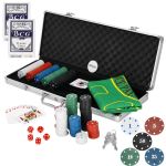 Set de Poker Complex cu 500 de jetoane, covoras verde, 2 seturi de carti, 5 zaruri, in servieta aluminiu Household NewTrend