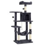 FEANDREA Ansamblu de joaca pentru pisici, tip copac, cu culcus, hamac si ascunzatoare, 55x45x143cm, gri inchis Household NewTrend