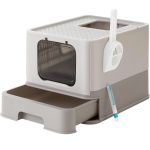 FEANDREA Litiera pentru pisici cu capac, tava extensibila, pentru pisici de pana la 15 kg, 54x43x38cm, gri Household NewTrend