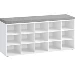 VASAGLE Banca pentru hol cu suport pentru pantofi, 15 compartimente, cu perna, 30x105x48cm, alb Household NewTrend