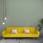 Canapea extensibilă cu 2 locuri, galben, catifea GartenMobel Dekor