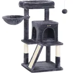 FEANDREA Ansamblu de joaca pentru pisici, tip copac, cu 2 culcusuri si ascunzatoare, 48x48x96cm, gri inchis Household NewTrend