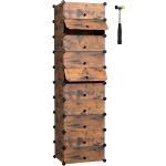 SONGMICS Etajera pantofi 43x31x173 cm, 10 compartimente modulare, usa frontala, maro rustic Household NewTrend