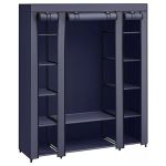 SONGMICS Garderoba din material textil, dulap portabil, cu rafturi si sina de agatat, 150x45x175cm, albastru Household NewTrend