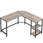 VASAGLE Birou de colt in forma de L, cu 2 rafturi de depozitare, 138x138x75cm, industrial, gri si negru Household NewTrend