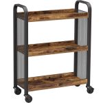 VASAGLE Carucior de servire pe roti pentru bucatarie, cu 3 polite, stil industrial, 26x66x85cm, maro rustic Household NewTrend