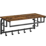 VASAGLE Cuier de perete cu raft de depozitare, 5 carlige detasabile, 30x66x27cm, maro rustic si negru Household NewTrend