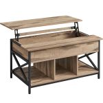 VASAGLE Masa de cafea cu inaltime reglabila, spatiu de depozitare ascuns, 60x100x(48-62) cm, gri stejar Household NewTrend