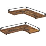 VASAGLE Set de 2 rafturi plutitoare de colt in forma de L, stil industrial, 40x29x14cm, maro rustic și negru Household NewTrend