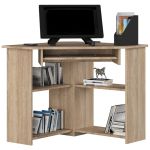 Birou de colt TED, cu rafturi si polita glisanta pentru tastatura, 80x80x74 cm, stejar sonoma Household NewTrend