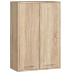 Dulap baie suspendat, cu 2 usi si 4 rafturi interioare, PAL 16 mm, 64x30x94 cm, stejar sonoma Household NewTrend