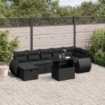 Set mobilier de grădină cu perne, 8 piese, negru, poliratan GartenMobel Dekor
