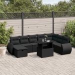 Set mobilier de grădină cu perne, 9 piese, negru, poliratan GartenMobel Dekor
