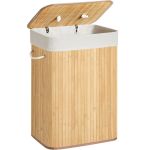 SONGMICS Cos de rufe din bambus, pliabil, cu captuseala detasabila lavabila, 72L, 40x30x60cm, natural Household NewTrend