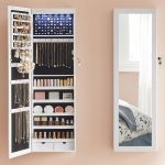 SONGMICS Dulap de bijuterii cu oglinda, montare pe perete, incuietoare, 37x10x120cm, alb Household NewTrend