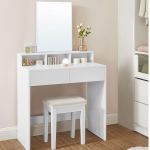 VASAGLE Masa de toaleta cu oglinda, cu 2 sertare si 3 compartimente deschise, 40x80x140cm, stil modern, alb Household NewTrend