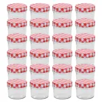 Borcane sticlă pentru gem cu capace alb și roșu 24 buc. 110 ml GartenMobel Dekor