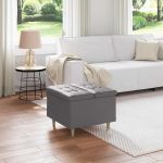 Ottomană de depozitare Gri 60 x 60 x 45 cm Piele artificială GartenMobel Dekor