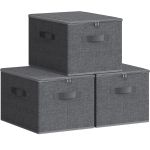 SONGMICS Set 3 cutii de depozitare pliabile, organizatoare pentru dulap, textil, 40x30x25 cm, gri Household NewTrend