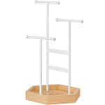 SONGMICS Stand organizator de bijuterii, cu cadru metalic, suport cercei, bratara, colier, inele, 18x21x36cm, alb Household NewTrend