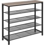 VASAGLE Raft de pantofi metalic, cu 4 nivele plus polita superioara, stil industrial, 100x30x93cm, gri si negru Household NewTrend