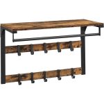 VASAGLE Raft de perete tip cuier, 10 carlige detasabile, sina pentru haine, 30x65x42cm, maro rustic si negru Household NewTrend